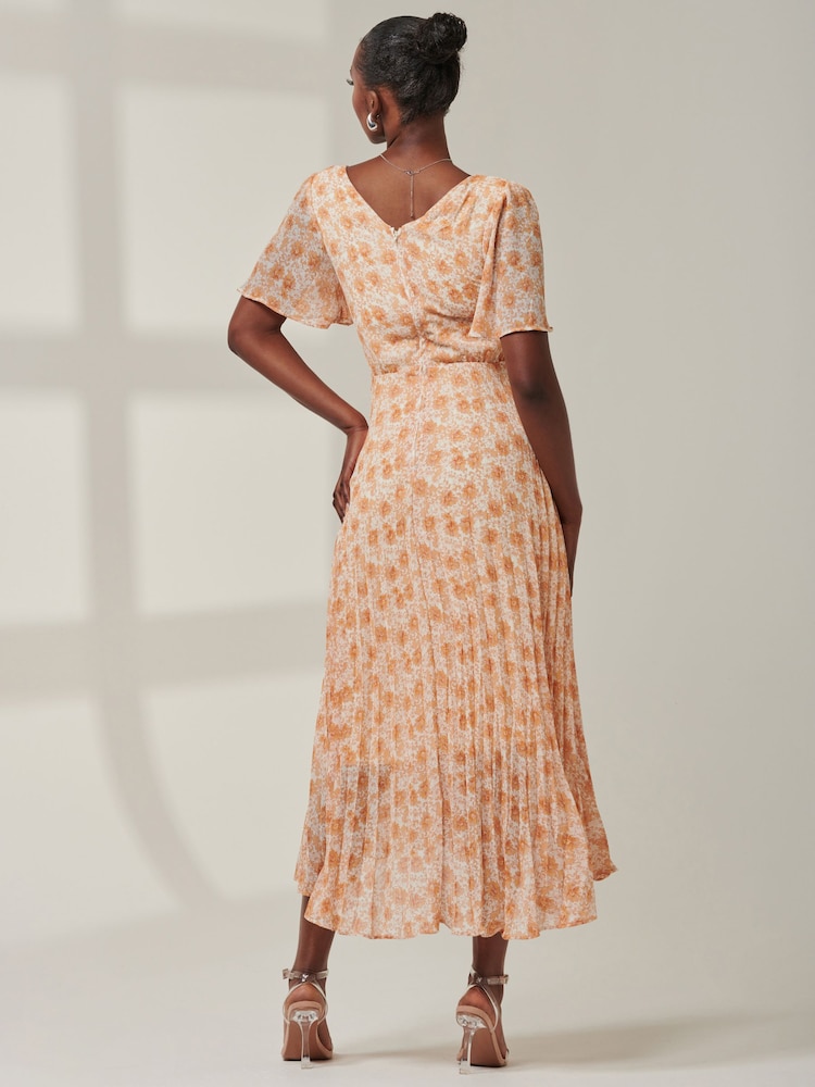 Naranja - Vestido largo de gasa plisada con bajo asimétrico Chelsea de Jolie Moi - Imagen 2 de 6 Naranja - Vestido largo de gasa plisada con bajo asimétrico Chelsea de Jolie Moi - Imagen 2 de 6