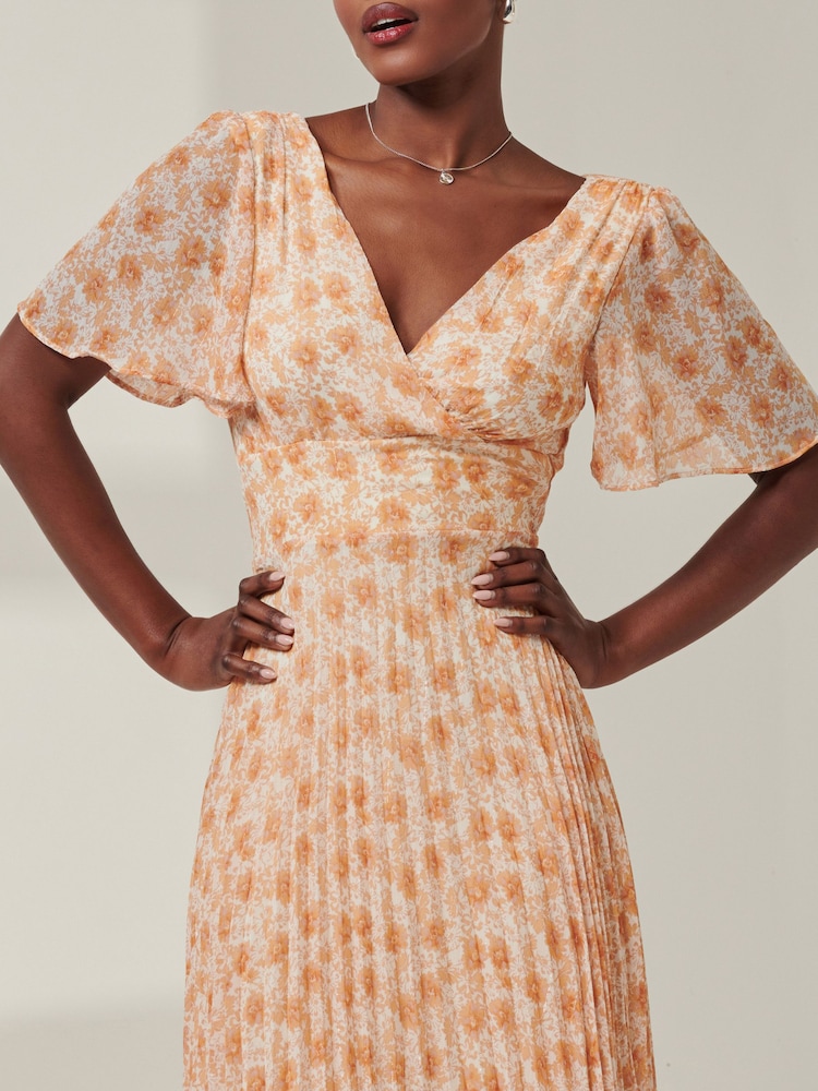 Jolie Moi Orange Chelsea Pleated Chiffon Dip Hem Maxi Dress - Image 3 of 6