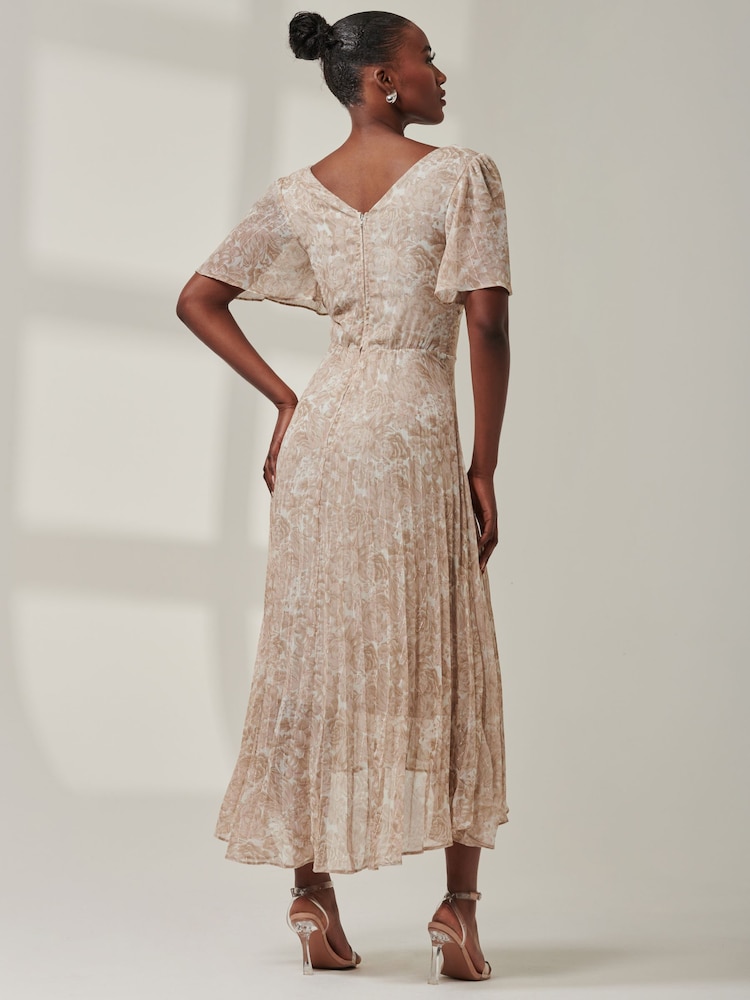 Jolie Moi Natural Chelsea Pleated Chiffon Dip Hem Maxi Dress - Image 2 of 6