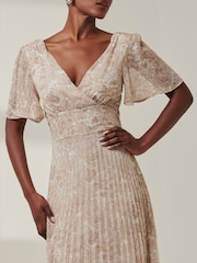 Jolie Moi Natural Chelsea Pleated Chiffon Dip Hem Maxi Dress - Image 3 of 6