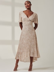 Jolie Moi Natural Chelsea Pleated Chiffon Dip Hem Maxi Dress - Image 4 of 6