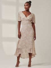 Jolie Moi Natural Chelsea Pleated Chiffon Dip Hem Maxi Dress - Image 5 of 6