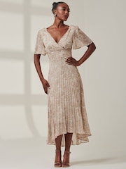 Jolie Moi Natural Chelsea Pleated Chiffon Dip Hem Maxi Dress - Image 6 of 6
