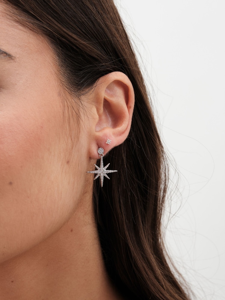 Jon Richard Silver Tone Cubic Zirconia Star Drop Earrings - Image 2 of 2