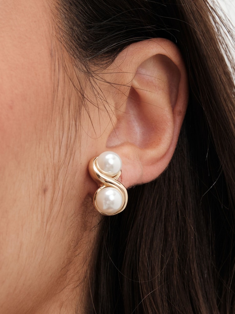 Jon Richard Gold Tone Polished And Pearl Infinity Clip Earrings - Image 1 of 2
