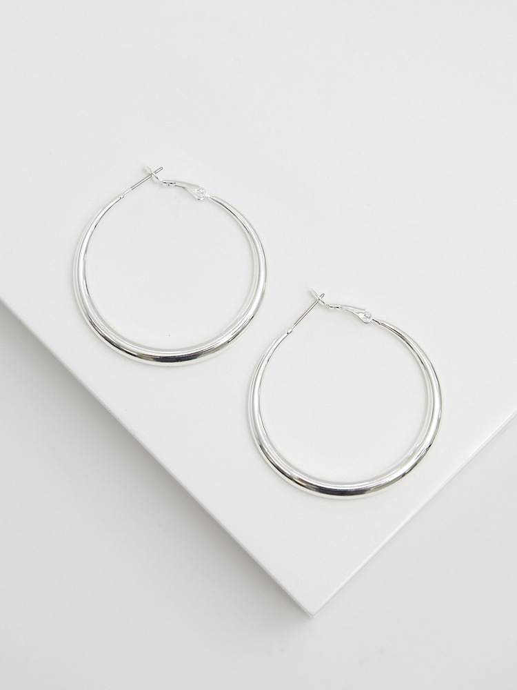 Jon Richard Silver Tone Large Polished Hoop Earrings - Image 1 of 3