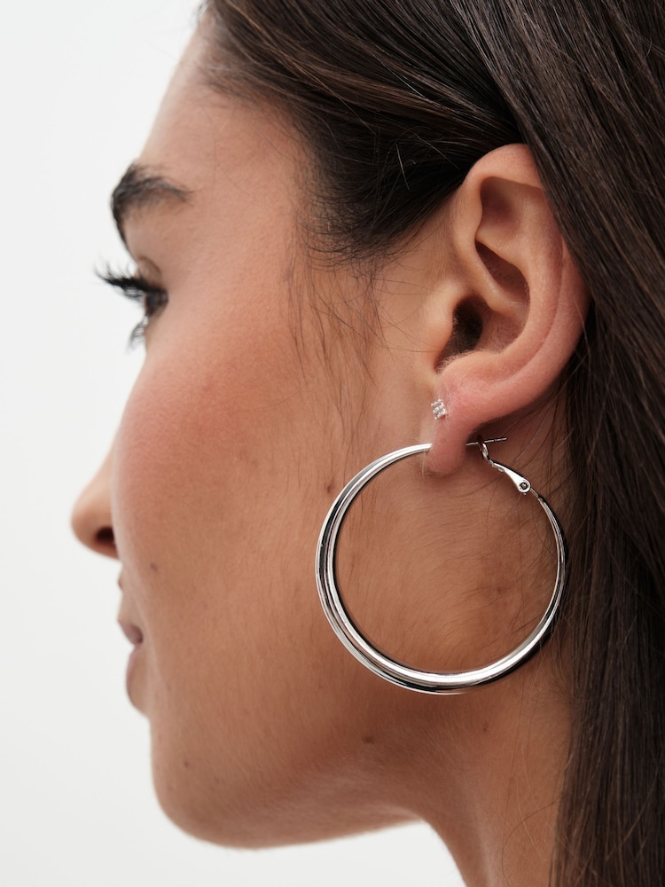 Jon Richard Silver Tone Large Polished Hoop Earrings - Image 3 of 3