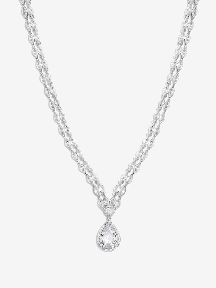 Jon Richard Silver Tone Cubic Zirconia Crystal Statement Pear Drop Necklace - Image 2 of 4 Jon Richard Silver Tone Cubic Zirconia Crystal Statement Pear Drop Necklace - Image 2 of 4