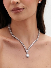 Jon Richard Silver Tone Cubic Zirconia Crystal Statement Pear Drop Necklace - Image 4 of 4