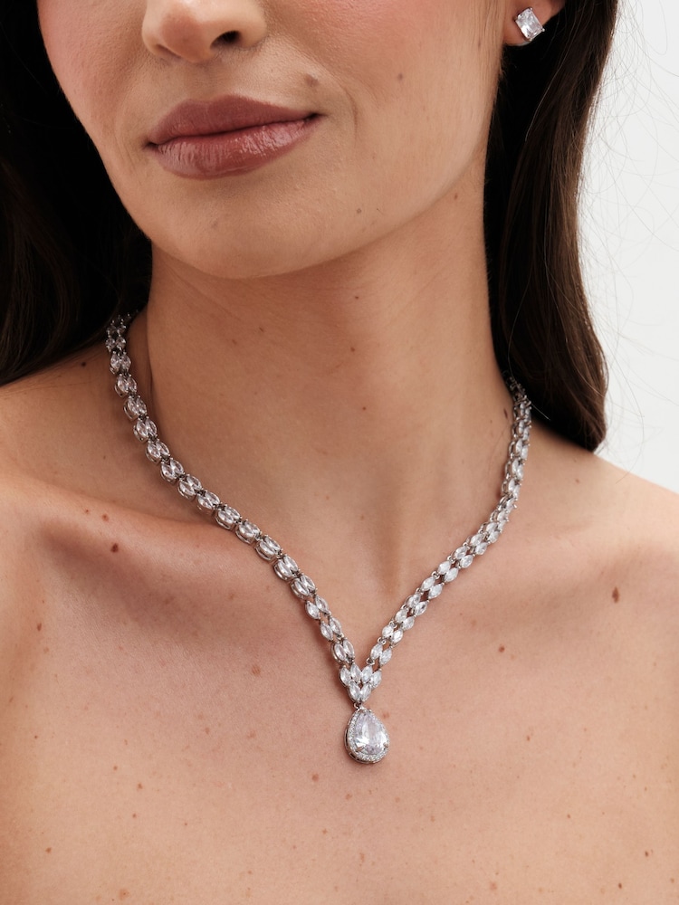 Jon Richard Silver Tone Cubic Zirconia Crystal Statement Pear Drop Necklace - Image 4 of 4