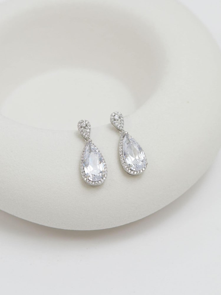Jon Richard Silver Tone Cubic Zirconia Pear Drop Earrings - Image 3 of 3