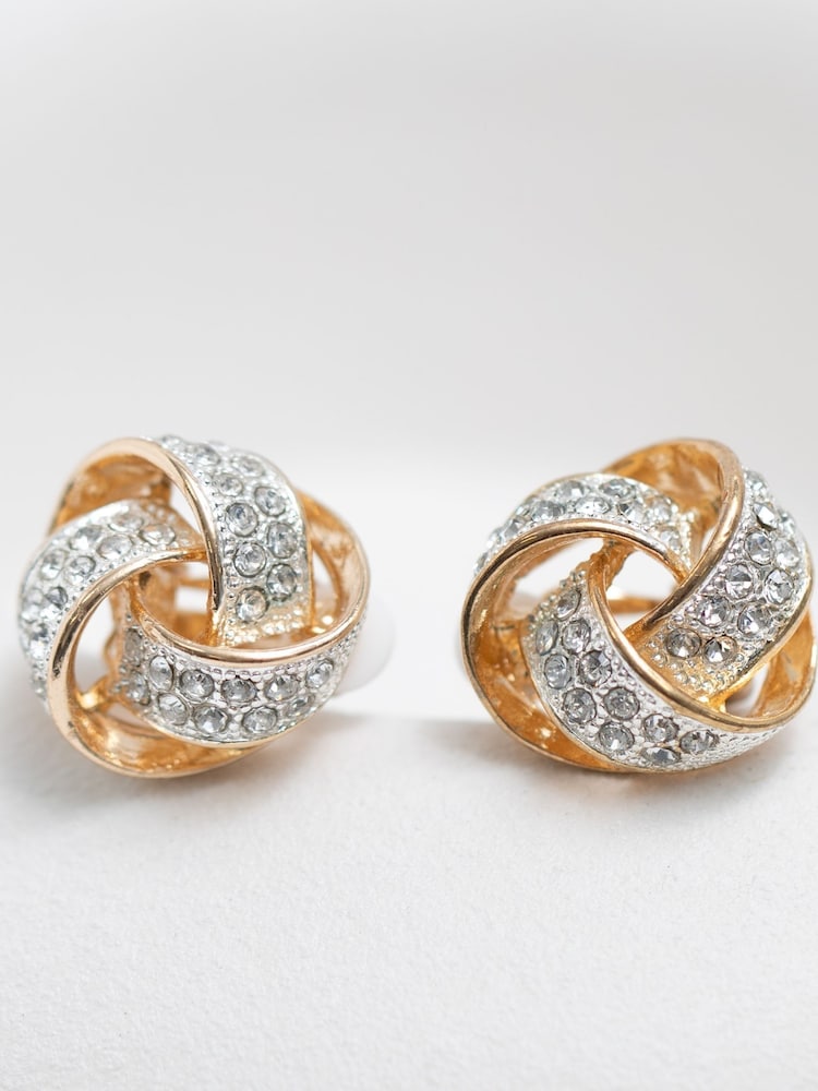 Jon Richard Gold Tone Crystal Knot Clip Earrings - Image 1 of 2