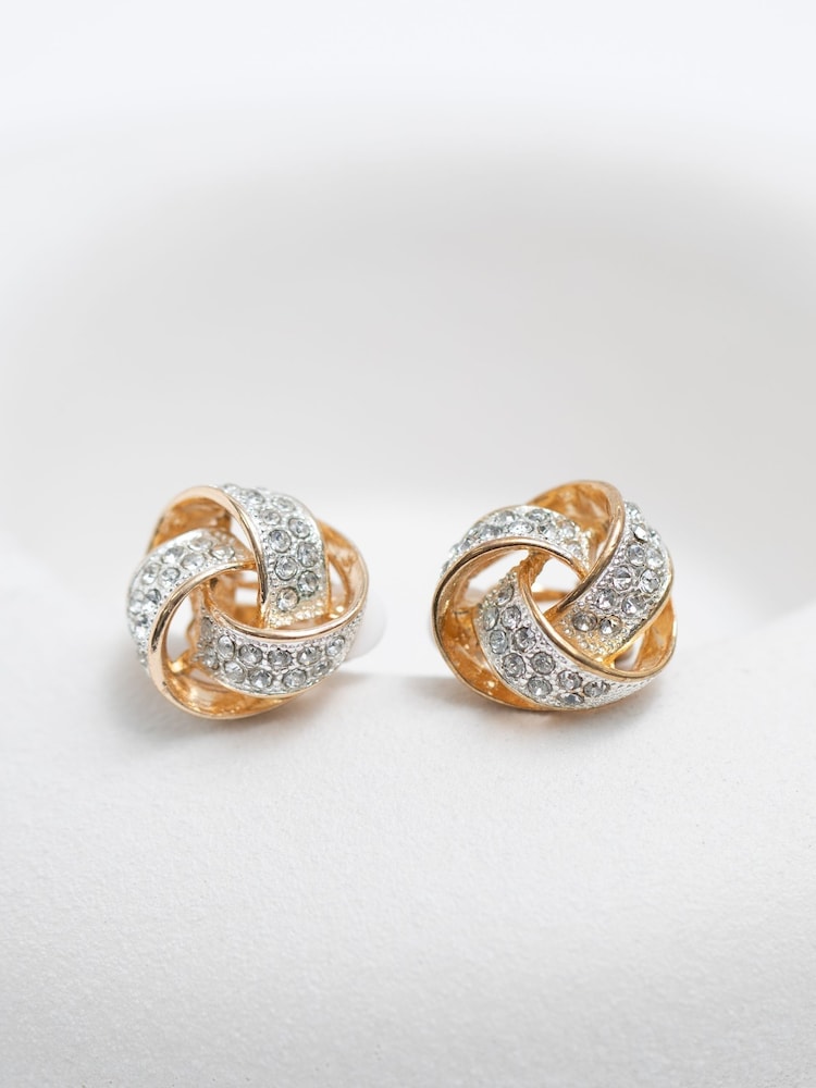 Jon Richard Gold Tone Crystal Knot Clip Earrings - Image 2 of 2