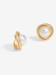 Jon Richard Gold Tone Polished Twist And Pearl Stud Earrings - Image 1 of 2