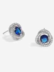 Jon Richard Silver Tone Saphire Halo Earrings - Image 1 of 3