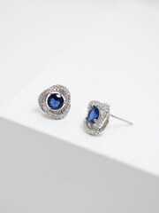 Jon Richard Silver Tone Saphire Halo Earrings - Image 2 of 3