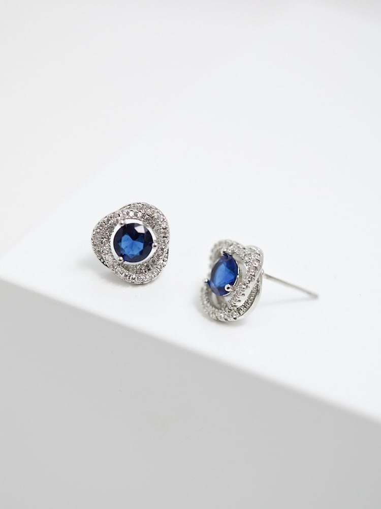 Jon Richard Silver Tone Saphire Halo Earrings - Image 2 of 3