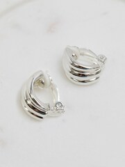 Jon Richard Silver Tone Triple Row Ridged Clip Hoop Earrings - Image 1 of 3