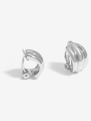 Jon Richard Silver Tone Triple Row Ridged Clip Hoop Earrings - Image 2 of 3