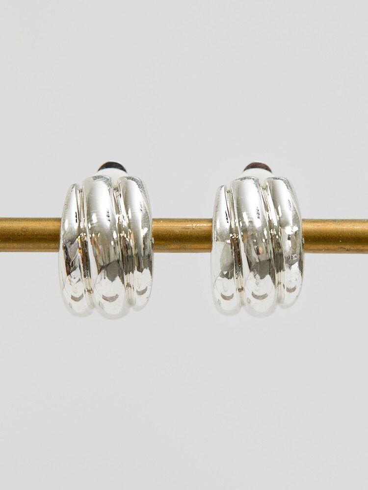 Jon Richard Silver Tone Triple Row Ridged Clip Hoop Earrings - Image 3 of 3