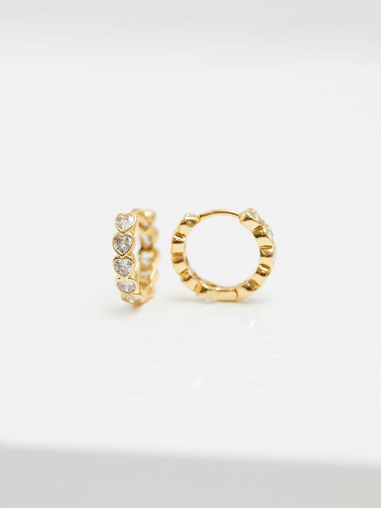 Jon Richard Gold Tone Cubic Zirconia Heart Huggie Earrings - Image 2 of 4