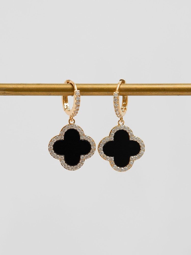 Jon Richard Gold Tone Jet Clover Huggie Earrings - Image 2 of 3