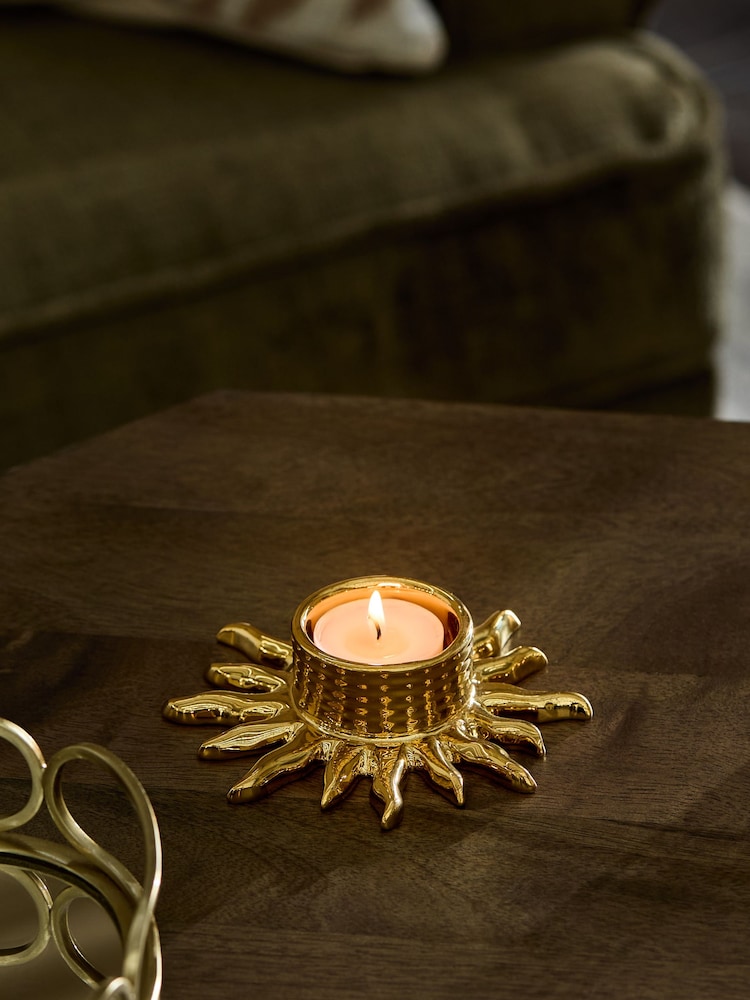 Gold Ceramic Sun Tea Light Holder - Image 1 of 1