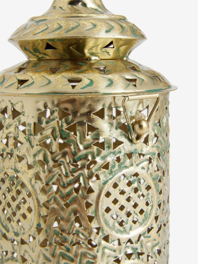 Gold Small Patterned Cutout Metal Lantern - Image 6 of 6 Gold Small Patterned Cutout Metal Lantern - Image 6 of 6