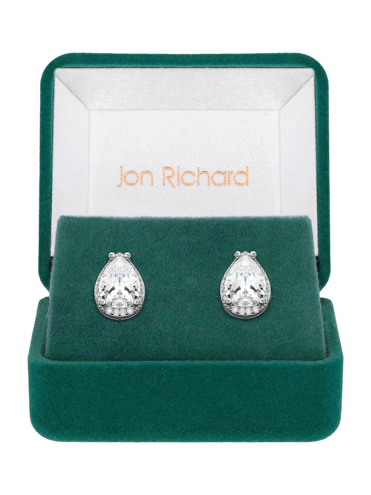 Jon Richard Silver Tone Cubic Zirconia Crystal Pear Stud Earrings - Image 1 of 3
