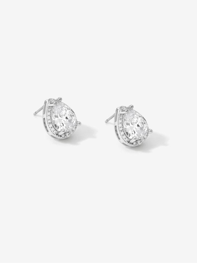 Jon Richard Silver Tone Cubic Zirconia Crystal Pear Stud Earrings - Image 2 of 3