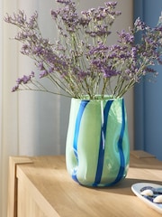 Blue/Green Stripe Glass Hurricane Candle Holder - Image 1 of 6