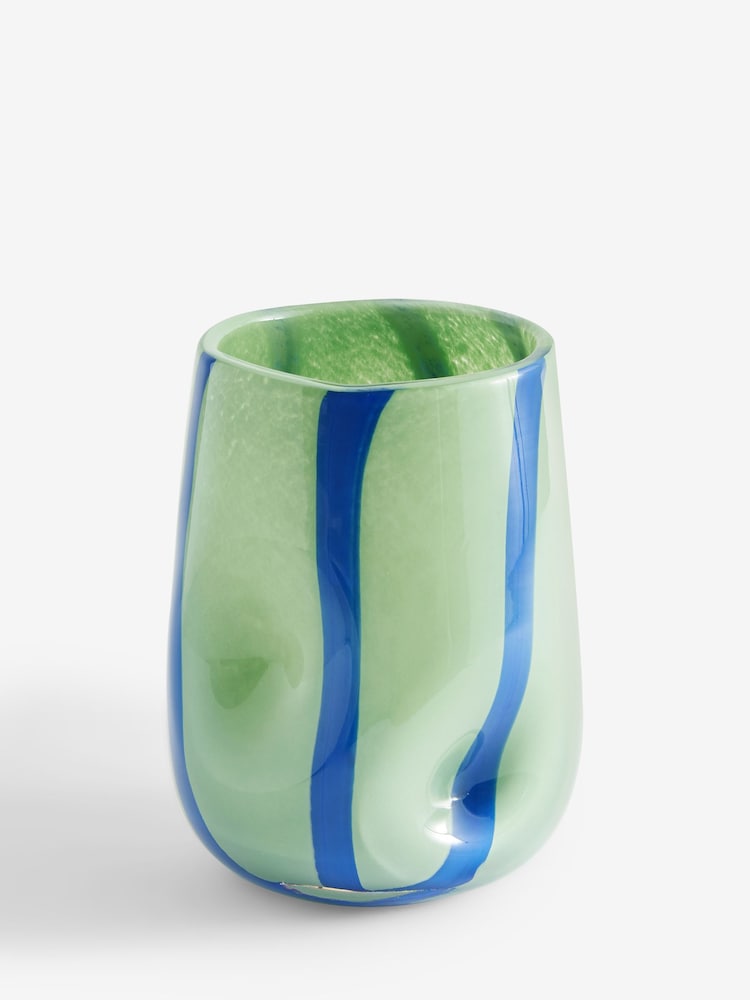 Blue/Green Stripe Glass Hurricane Candle Holder - Image 1 of 6