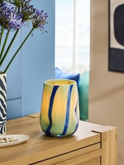 Blue/Green Stripe Glass Hurricane Candle Holder - Image 2 of 6