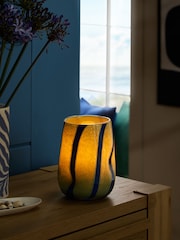 Blue/Green Stripe Glass Hurricane Candle Holder - Image 3 of 6