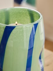 Blue/Green Stripe Glass Hurricane Candle Holder - Image 4 of 6