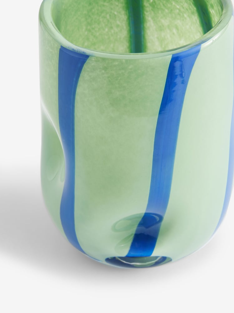 Blue/Green Stripe Glass Hurricane Candle Holder - Image 6 of 6