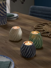 Set of 3 Blue/White/Green Ceramic Tea Light Holders - Image 2 of 7