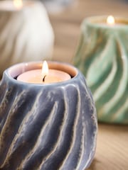 Set of 3 Blue/White/Green Ceramic Tea Light Holders - Image 3 of 7
