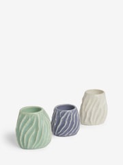 Set of 3 Blue/White/Green Ceramic Tea Light Holders - Image 5 of 7