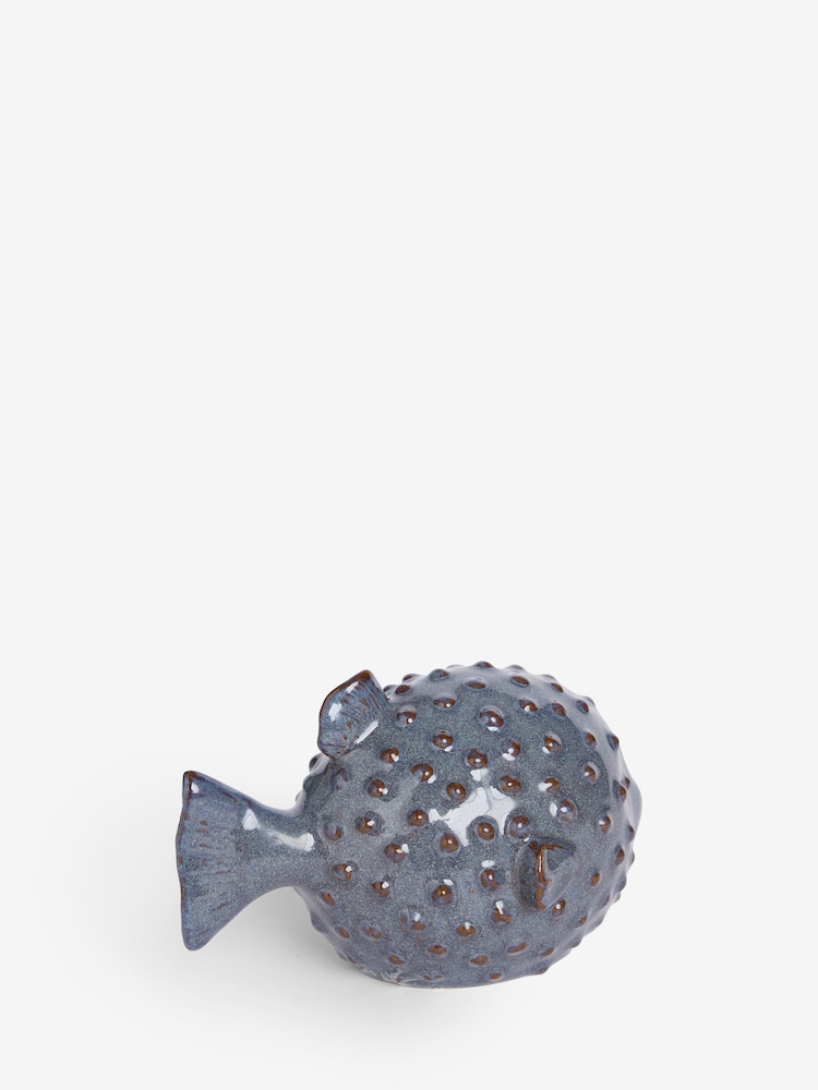 Blue Coastal Ceramic Puffer Fish Ornament - Image 5 of 7