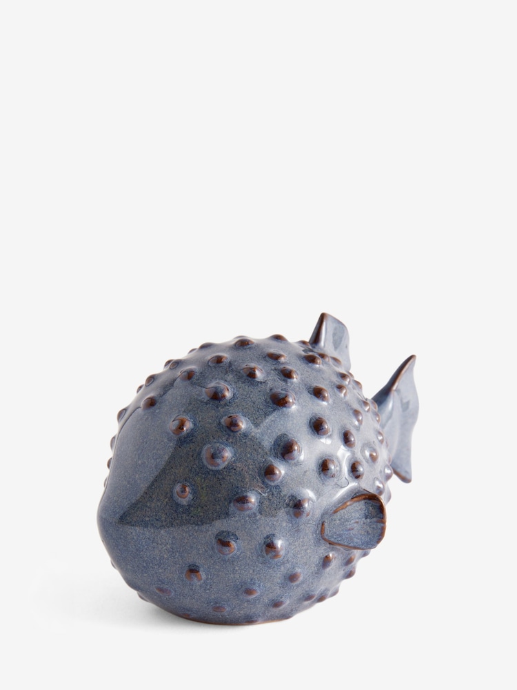 Blue Coastal Ceramic Puffer Fish Ornament - Image 6 of 7