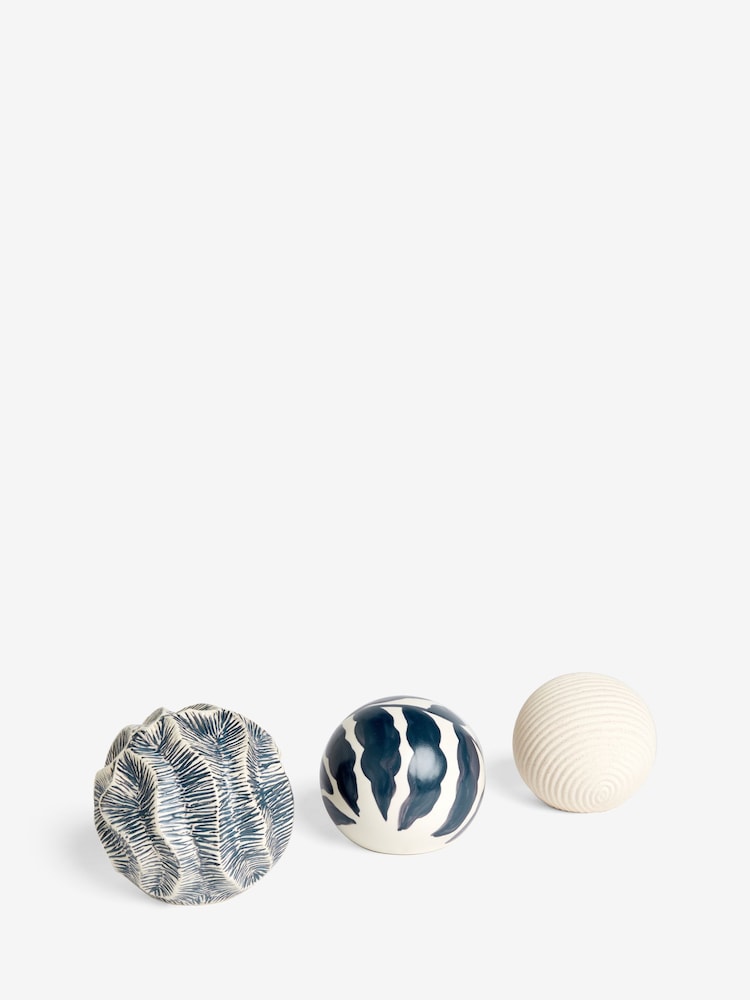 Set of 3 Blue/White Decorative Ball Ornaments - Image 4 of 4