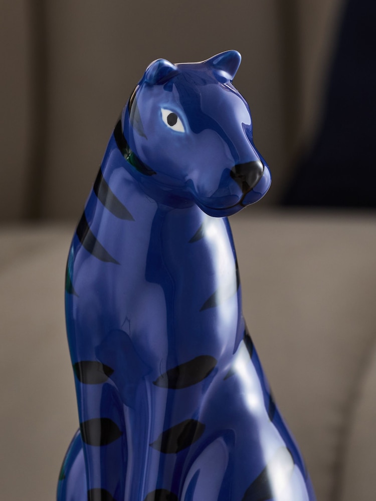 Blue Ceramic Striped Tiger Ornament - Image 2 of 5 Blue Ceramic Striped Tiger Ornament - Image 2 of 5