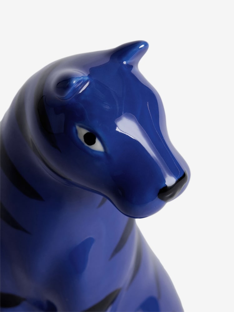 Blue Ceramic Striped Tiger Ornament - Image 5 of 5 Blue Ceramic Striped Tiger Ornament - Image 5 of 5