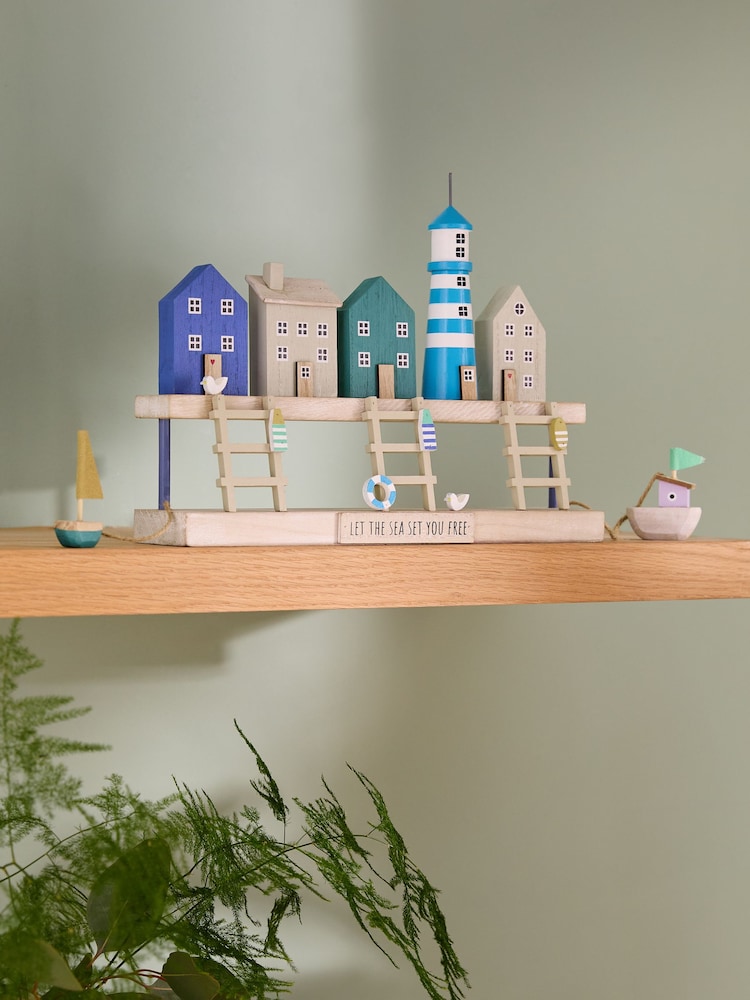 Blue/White Wooden Beach Hut Scene Large Ornament - Image 1 of 6