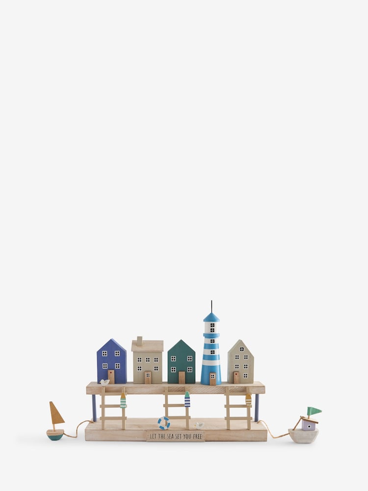 Blue/White Wooden Beach Hut Scene Large Ornament - Image 4 of 6