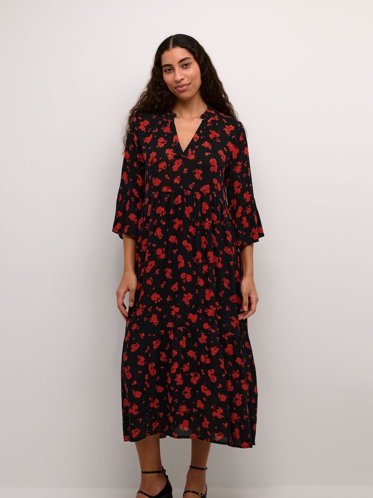 Kaffe KAamber 3/4 Sleeve Maxi Black Dress - Image 1 of 5