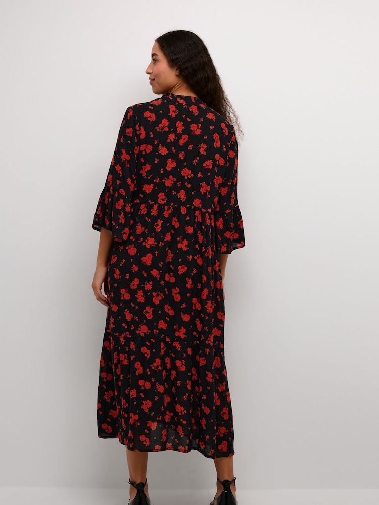 Kaffe KAamber 3/4 Sleeve Maxi Black Dress - Image 2 of 5