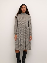 Kaffe Kakarina Long Sleeve High Neck Black Dress - Image 1 of 5