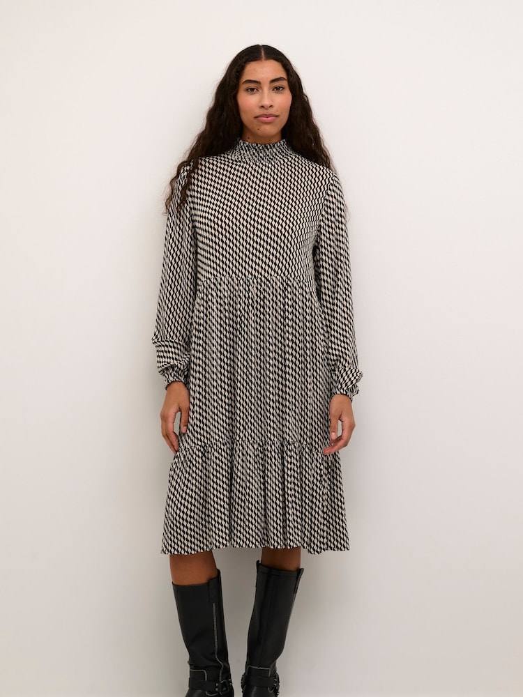 Kaffe Kakarina Long Sleeve High Neck Black Dress - Image 1 of 5